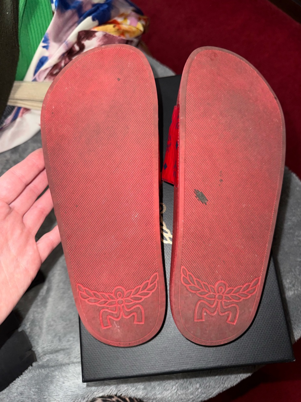 MCM Candy Red Logo Slide Sandals - Picture 3 of 5